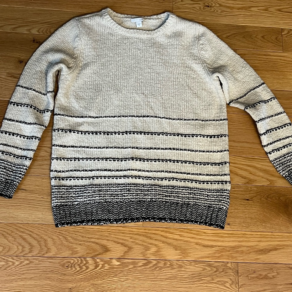 J. Jill Cream and Black Striped Crewneck Sweater
